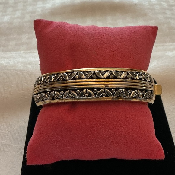 Silver and Gold Tone Hinged Bangle - Picture 4 of 5